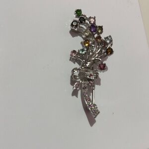 Elegant Multi-Color Gemstone Sterling Silver Brooch